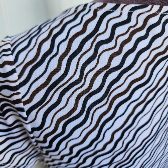 Ann Taylor Faux Wrap Dress White Black Brown V Neck Office V- Neck Stretch Sz 4P - Picture 8 of 13